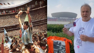 Cábala cumplida: el hincha que subió a sus hombros a Maradona en el 86 está en el Estadio Lusail