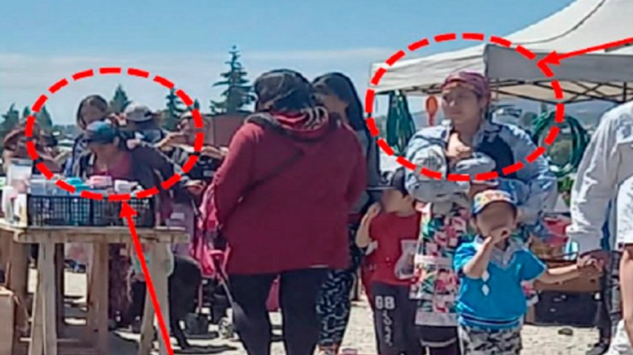 La mujer mapuche Betiana Ayelén Colhuan está imputada con prisión preventiva en dos causas por usurpaciones en Villa Mascardi y la filmaron mientras paseaba el sábado en una feria de Bariloche. (foto gentileza)