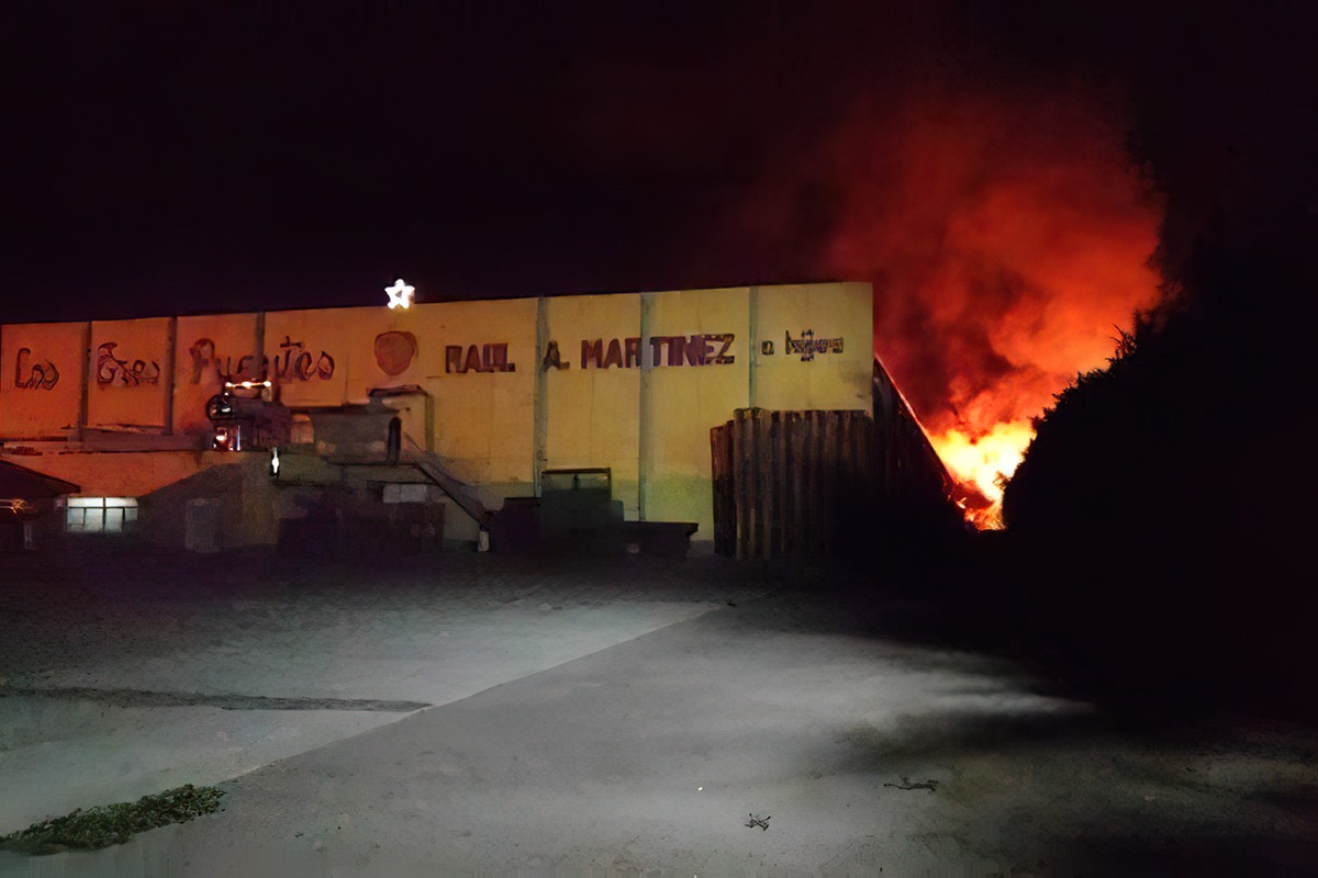 El fuego afectó la instalaciones del establecimiento frutícola en Huergo. (Foto Néstor Salas)