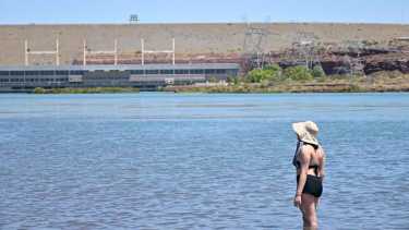 El camping Los Viejos, ofrece una opción de playa verde junto al río Limay. Foto: Florencia Salto