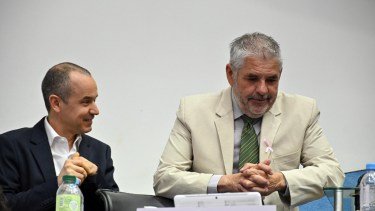 El legislador Luis Albreiu, del Frente Renovador. será candidato a intendente de Regina, con el respaldo de Weretilneck. En la foto, con Nicolás Rochas, que irá en la boleta de JSRN. Foto: Marcelo Ochoa.