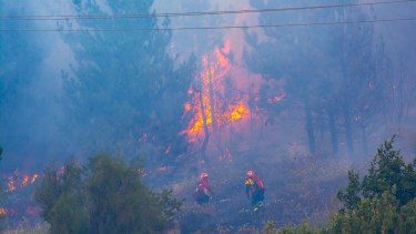 El fuego en la ladera del cerro Currumahuida comenzó antes de las 17 y se propagó rápidamente. Foto: Municipaldad El Hoyo