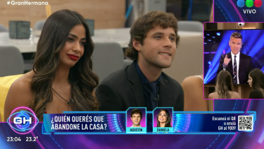 Daniela, Agustín y Lucila en la placa final para dejar la casa en Gran Hermano. Foto: Captura Telefe