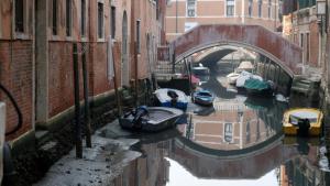 Venecia sin agua: las imágenes más impactantes de las góndolas y los peces en el barro