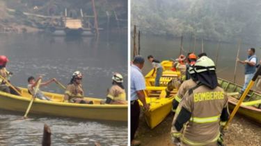 Lucas, de 13 años, remó para llevar a los bomberos hasta su vivienda. (Foto: Twitter @GerarditoFer.)