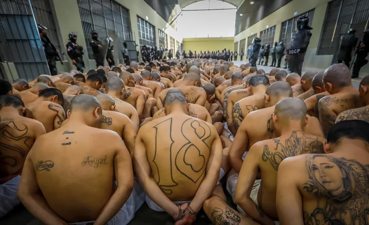 Alrededor de dos mil reclusos fueron trasladados a una megacárcel que buscará constituirse como el centro penitenciario más grande de Ámerica en El Salvador. Foto AP.