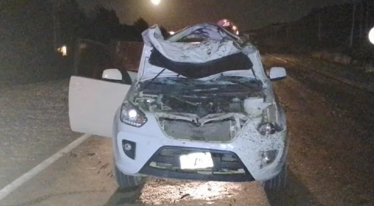 El auto Chery llevaba a bordo a una familia. El conductor fue enviado al hospital de Cutral Co. Foto: Radio Municipal Añelo.