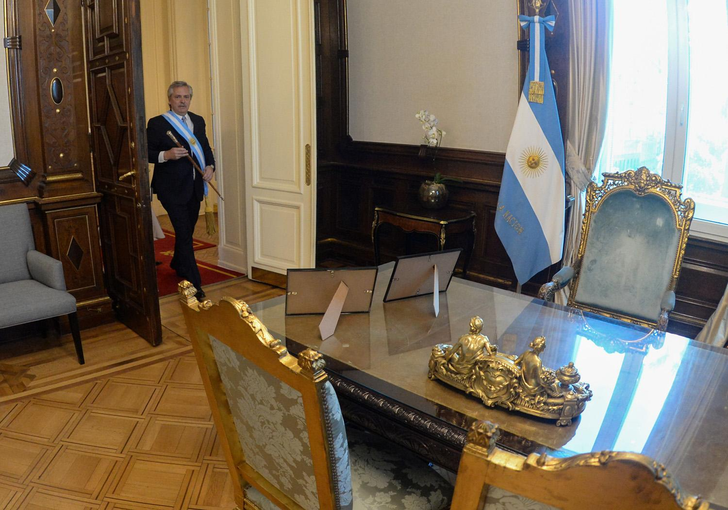 El sillón de RIvadavia en la Casa Rosada, un histórico símbolo de la Presidencia. Foto archivo. 