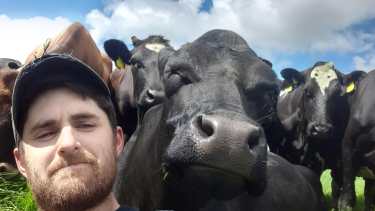 Casi iguales. Julián Bustos disfruta y aprende de su actividad en los tambos de la firma Saturn Farms, en Irlanda.