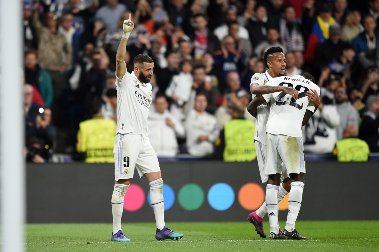 Benzema festeja su gol contra Liverpool. Real Madrid fue más que el subcampeón, otra vez. 
