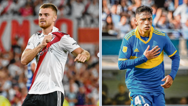 Lucas Beltrán y Luca Langoni, los juveniles de River y Boca que juegan ante Sarmiento e Instituto respectivamente.