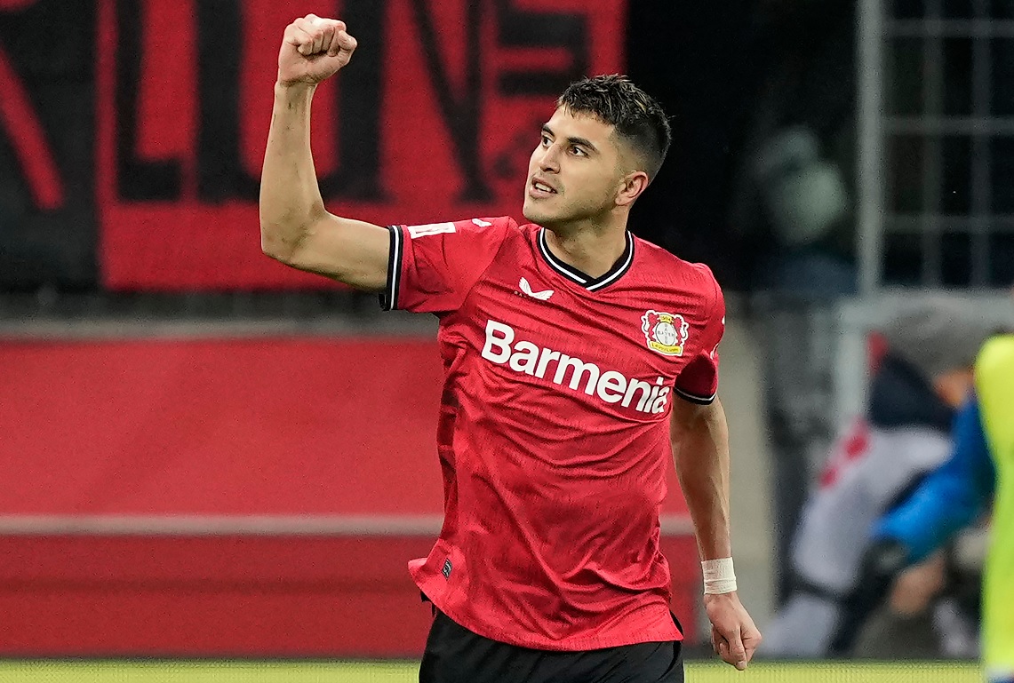 Exequiel Palacios festeja uno de sus dos tantos contra el Bayern Munich. 