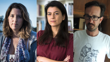 Autores de acá.  Agustina Bazterrica, Samanta Schweblin y Luciano Lamberti. Foto Archivo.