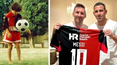 "La Pulga" recibió una camiseta del club rosarino con su nombre.