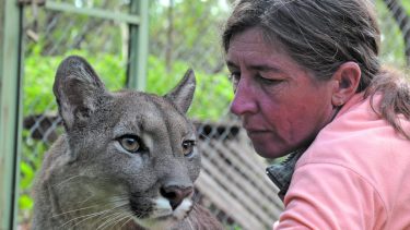 Kai Pacha con "Cacu" una cachorra rescatada, motivo principal de su lucha.- 