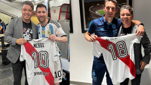 Messi y Scaloni se encontraron con Gallardo y les regalaron una camiseta de River