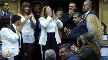 La gobernadora Arabela Carreras, en su último discurso ante la Legislatura de Río Negro. Foto: Marcelo Ochoa