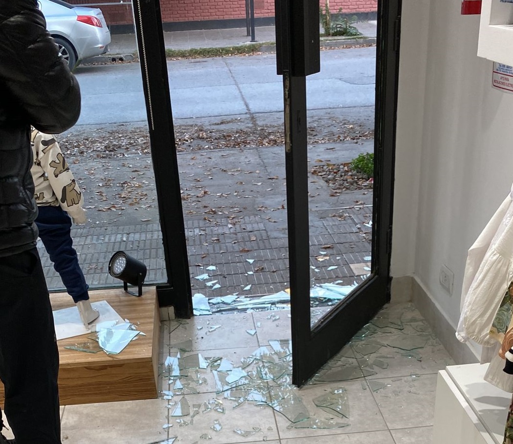 Para ingresar al local, los ladrones destrozaron la puerta de acceso. foto: gentileza.