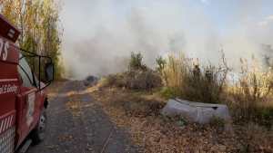 Bomberos de Godoy trabajan en un incendio que ya quemó más de 20 hectáreas de chacra
