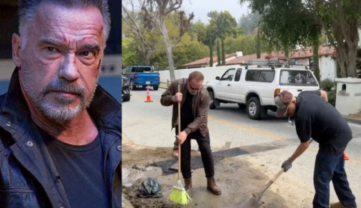 Arnold Schwarzenegger decidió tapar un bache en Los Ángeles. Foto: NA