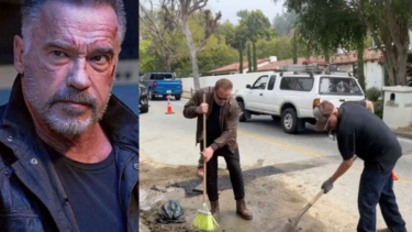 Arnold Schwarzenegger decidió tapar un bache en Los Ángeles. Foto: NA
