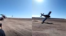 Imagen de Video: un avión chocó una de sus alas a metros del público, en el Festival Aéreo del Aeroclub de Allen