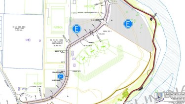 El esquema preliminar muestra cómo se trazó el diagrama del paseo costero sobre el Neuquén, en la zona del club Independiente (del expediente de acuerdo mutuo)