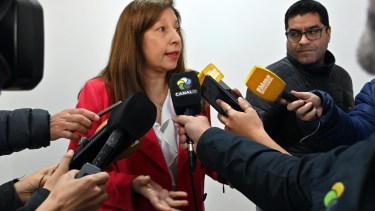 La gobernadora Arabela Carreras habló con la prensa esta mañana en Viedma. Foto: Marcelo Ochoa.