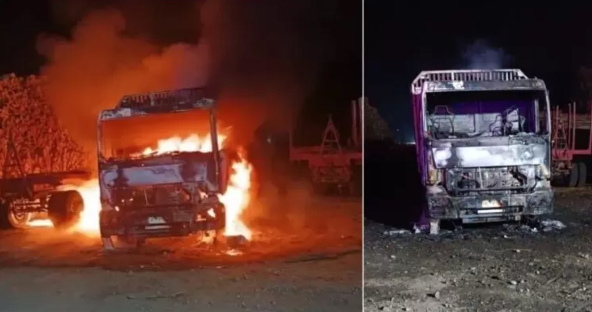Dos de los camiones que fueron quemados durante el martes. (Gentileza Bio Bio)