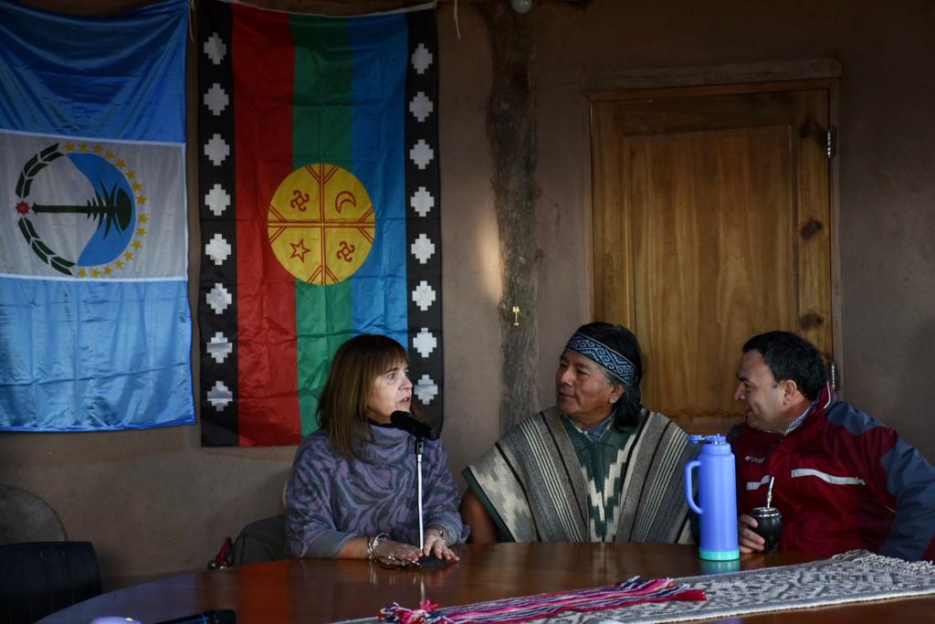 La rectora Gentile y el vicerrector Osovnikar, junto al werken de la Confederación Mapuche, Jorge Nahuel. Foto Matías Subat.