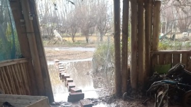 El agua del río Neuquén llegó hasta algunas casas de la zona baja del Chañar. Foto: Gentileza Jonathan Carrillo. 