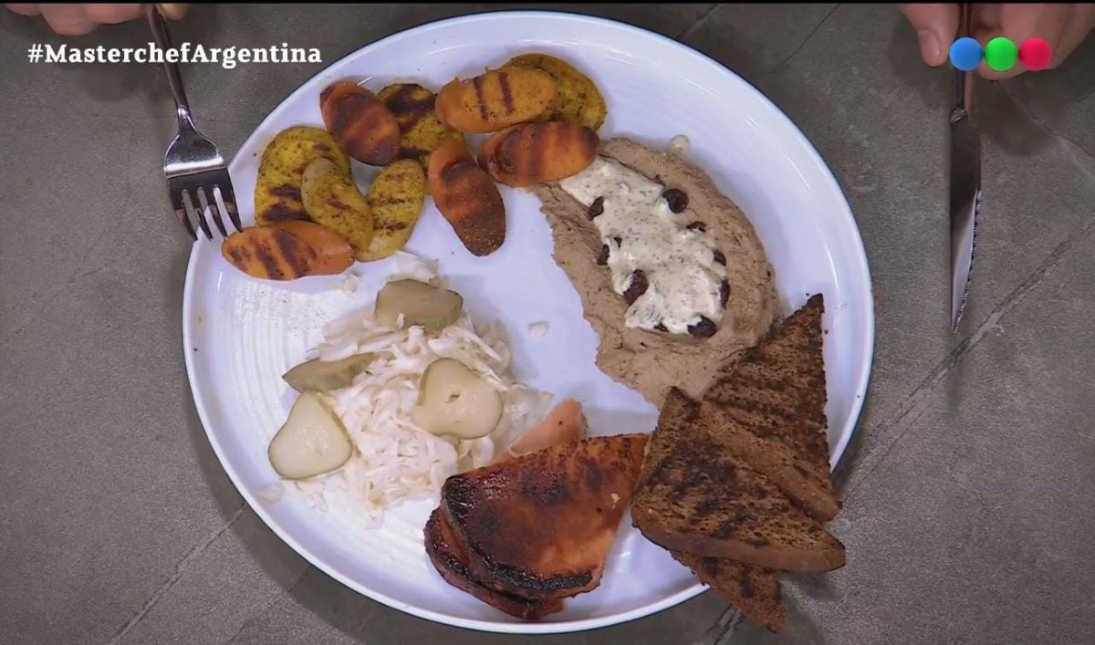 Leberwurst, hecho por Rodrigo, en MasterChef Argentina.  Foto: Captura Telefé.  