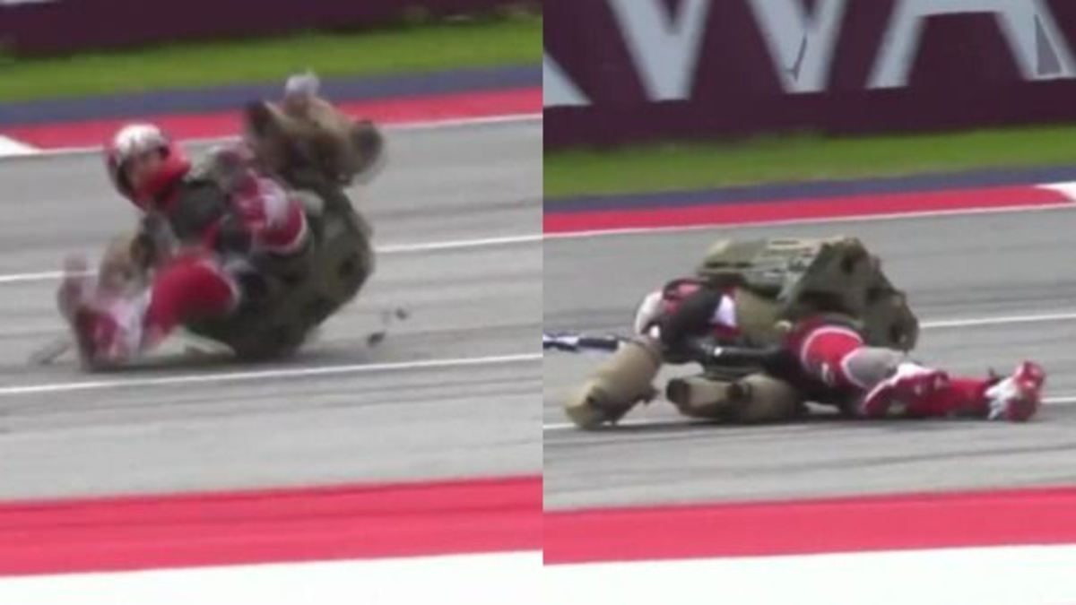 Un "hombr volador" cayó en la previa del GP de Austria.