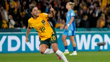 Sam Kerr marcó el único tanto para las australianas. (AP Photo/Rick Rycroft)