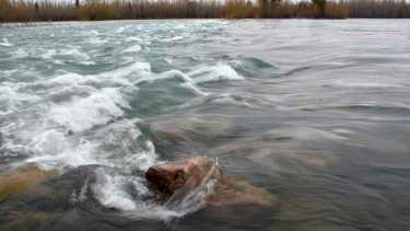 La caravana en contra de la privatización de las presas se reúne en el puente interprovincial Neuquén - Cipolletti (foto Matías Subat)