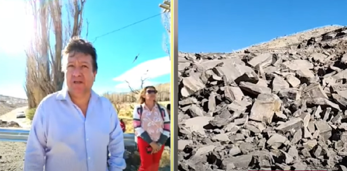 El intendente explicó cómo seguirán los trabajos después del derrumbe en el cerro de la Virgen en Chos Malal. (Captura Canal 7)