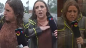 Video| La brutal caída de una periodista de TN mientras cubría la inundación de La Plata