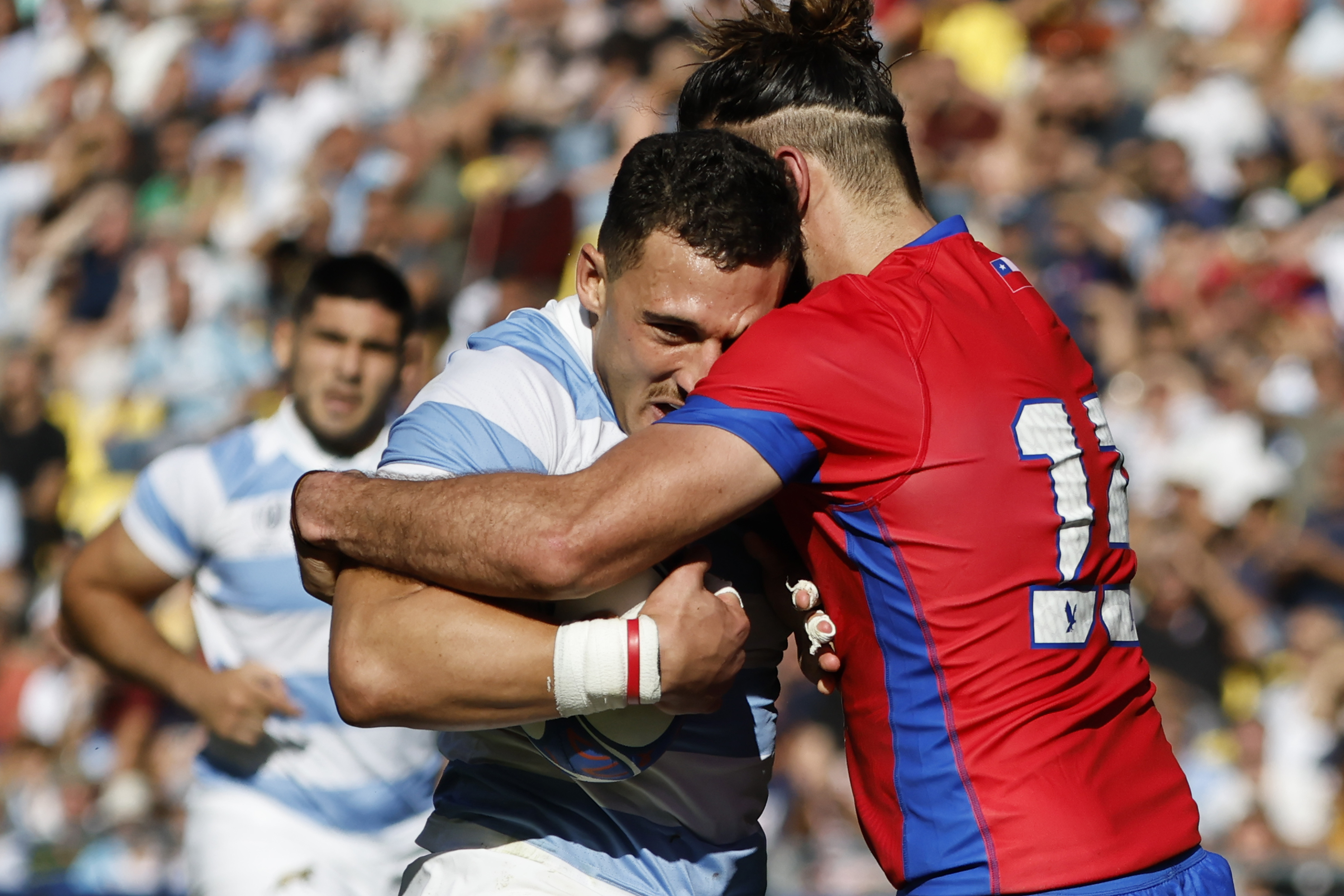 Los Pumas y Los Cóndores se enfrentaron por primera vez en un Mundial de Rugby. (AP Photo/Jeremias Gonzalez)