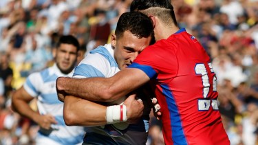 Los Pumas y Los Cóndores se enfrentaron por primera vez en un Mundial de Rugby. (AP Photo/Jeremias Gonzalez)