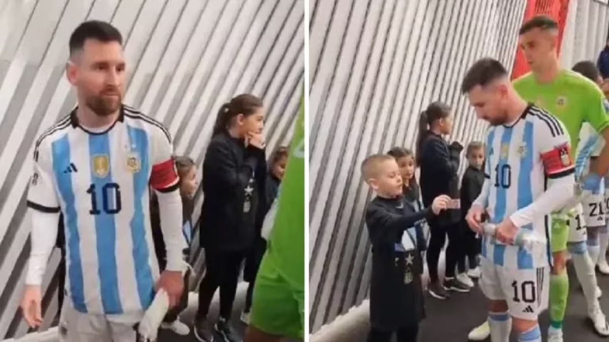 Lionel Messi recibió un regalo súper especial del nene que entró con él a la cancha, en el Monumental.-