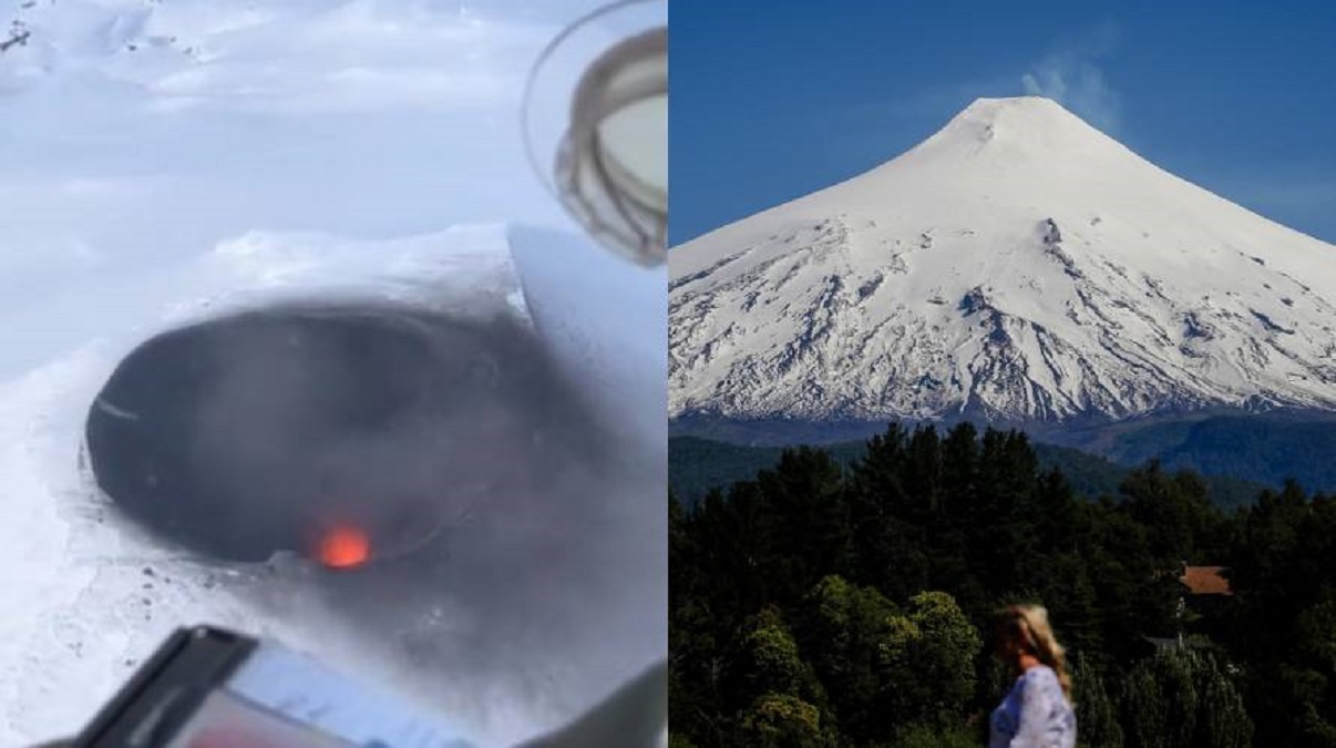 Las autoridades chilenas sobrevolaron el cráter del volcán Villarica para monitorear el alerta naranja.