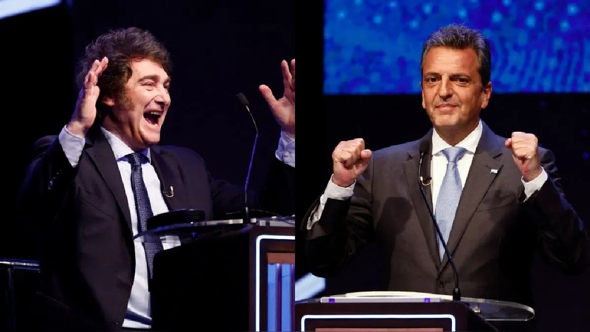 Sergio Massa y Javier Milei, candidatos a presidente en las elecciones 2023. 