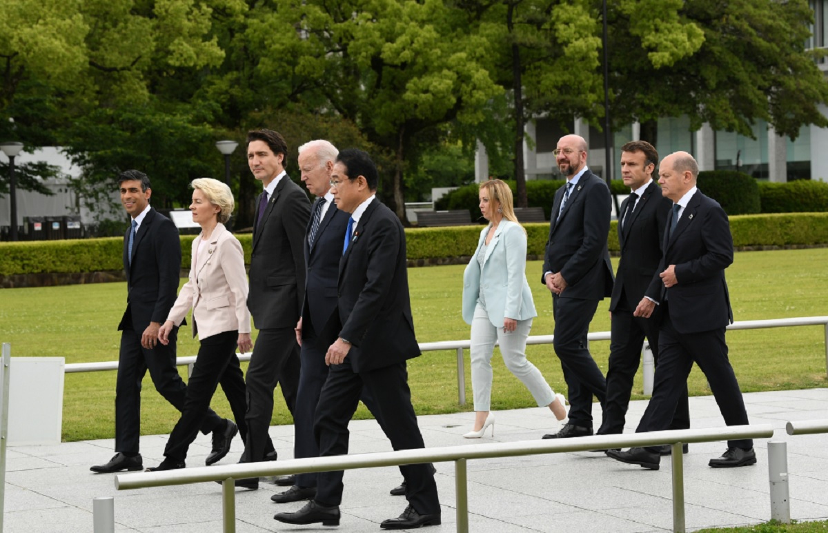 Los líderes del G7 caminaron juntos en el encuentro de Hiroshima el pasado mayo. 