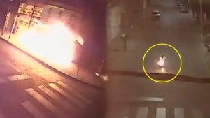 VIDEO | Quiso prender fuego un local de Juntos por el Cambio, pero quedó envuelto en llamas
