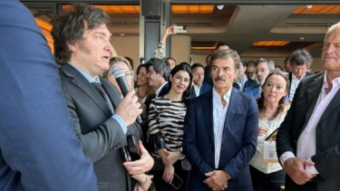 Milei encabezó un exclusivo encuentro con empresarios este jueves. Foto: Gentileza NA. 