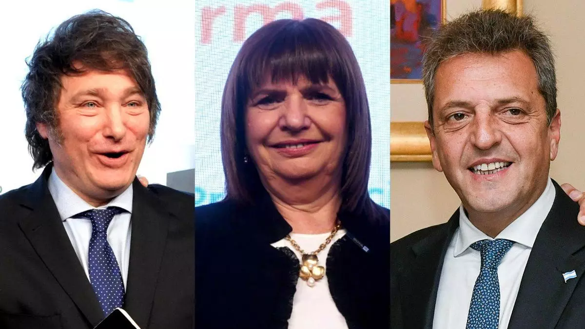 Milei, Bullrich y Massa los candidatos a presidente con más chances. Foto gentileza. 