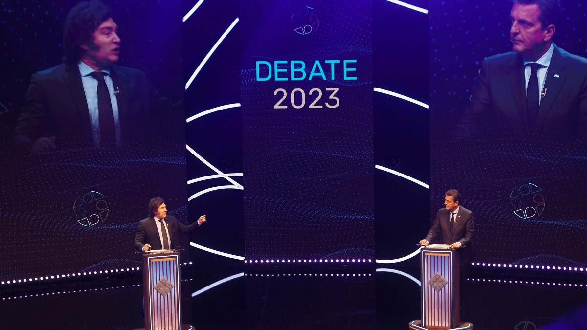 Sergio Massa y Javier Milei expresaron su acuerdo en cuanto a las políticas de seguridad inspiradas en Rudolph Giuliani durante el debate presidencial. Foto Télam.