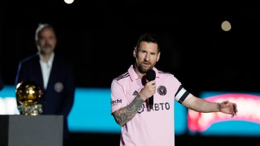 Messi jugó el último amistoso con el Inter Miami con un gran festejo en honor a la obtención del Balón de Oro. (AP Photo/Lynne Sladky)