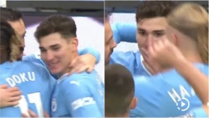 Video | El susto de Julián Álvarez en la goleada del Manchester City y la aclaración en redes sociales