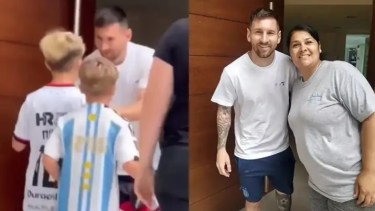 Lionel Messi llegó a Rosario y salió a firmar autógrafos a un grupo de hinchas. 
